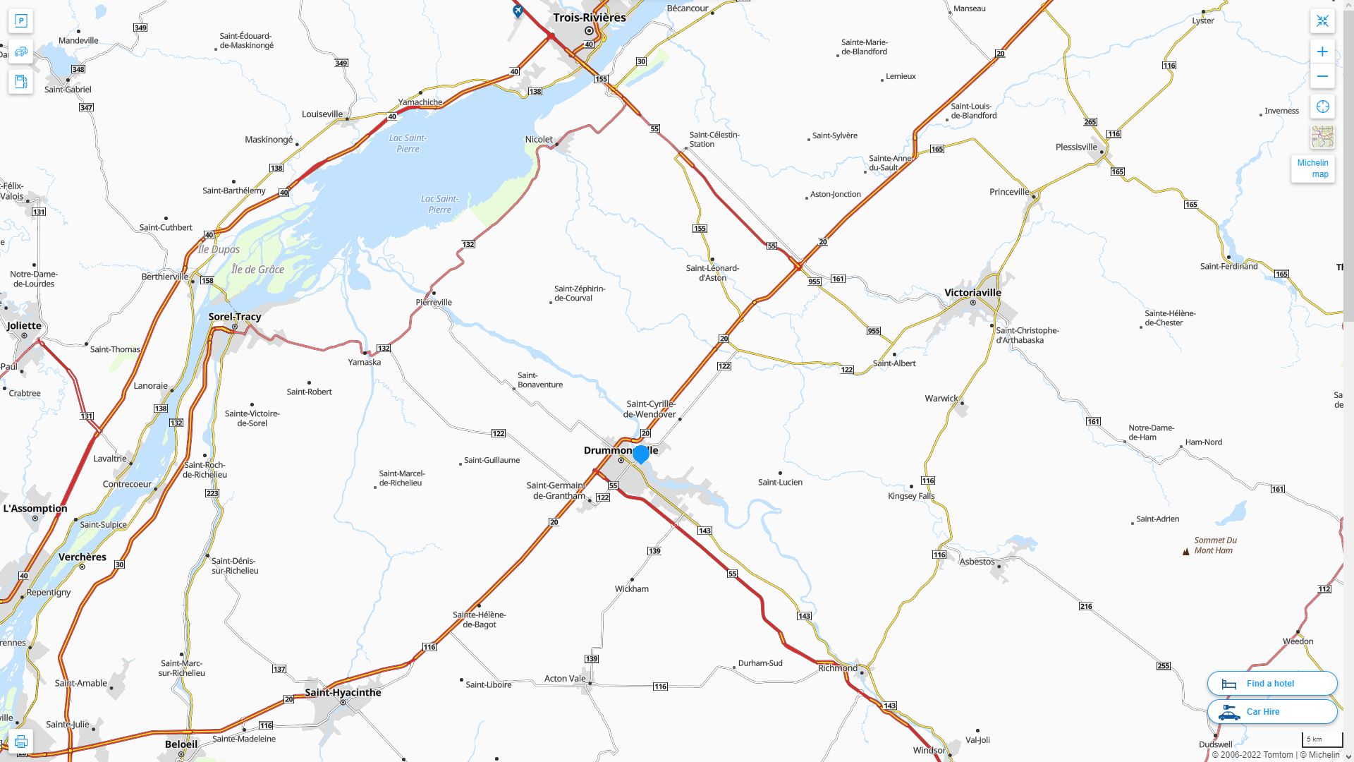 Drummondville Highway and Road Map